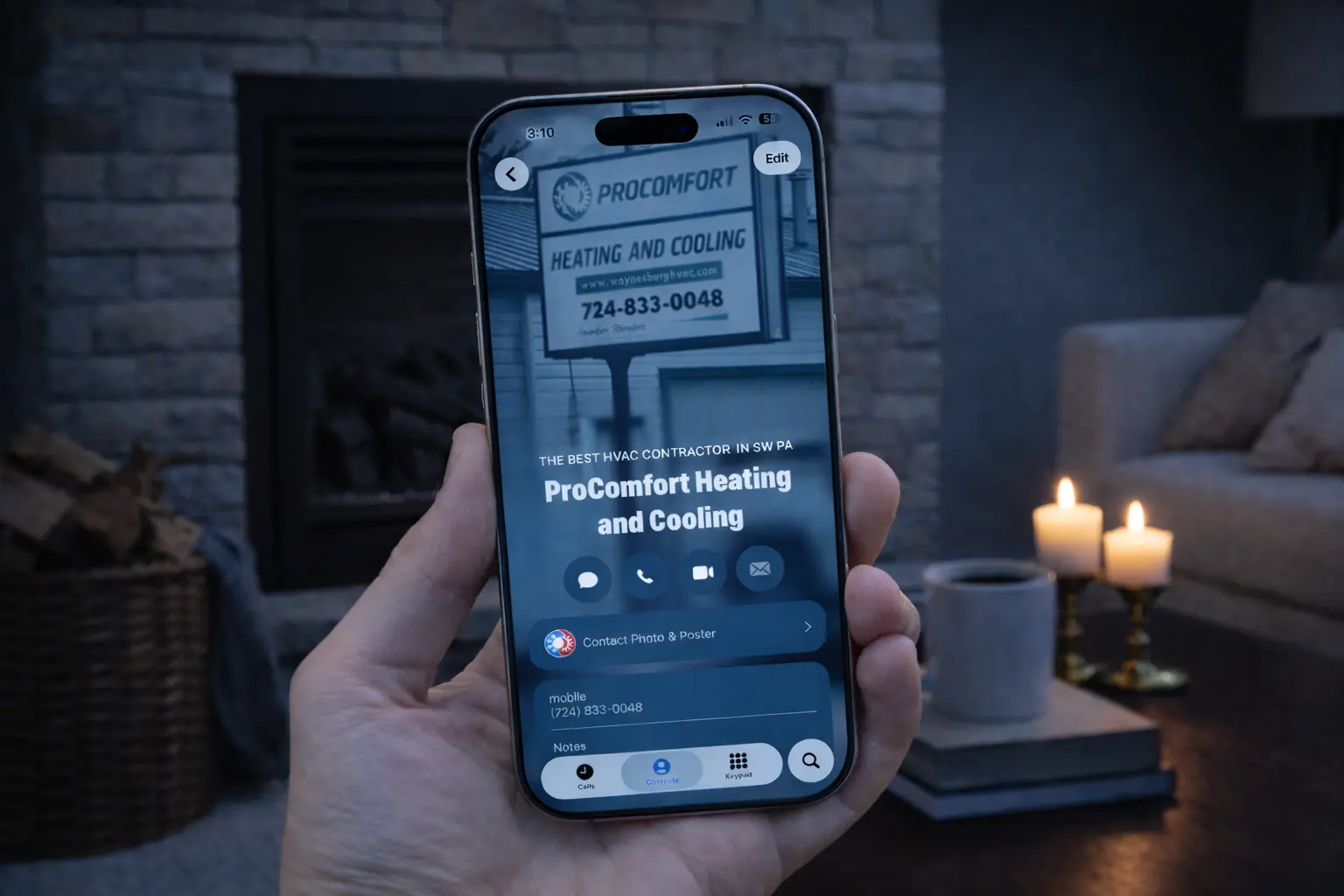 Phone showing heating company