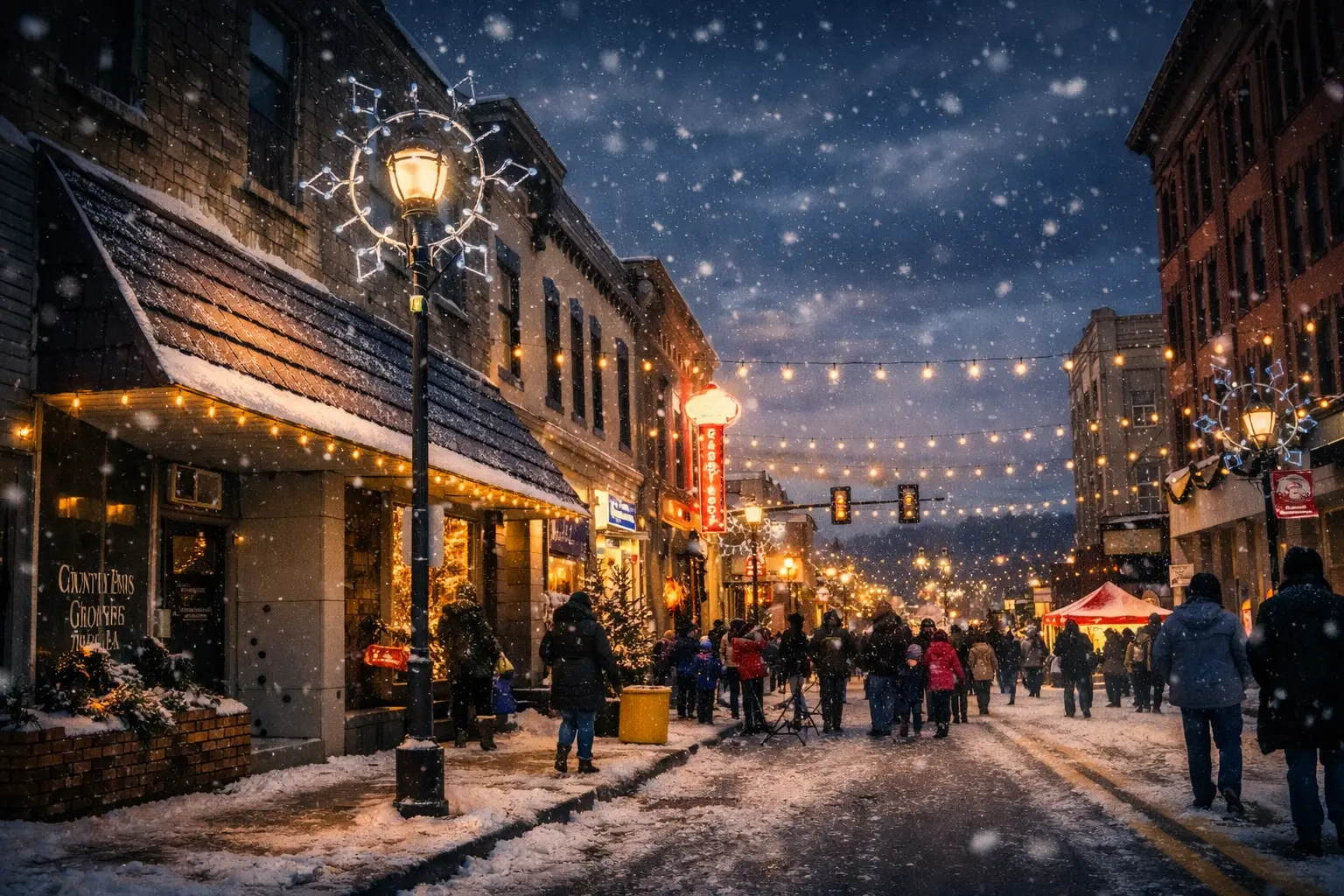 Winter street scene with lights