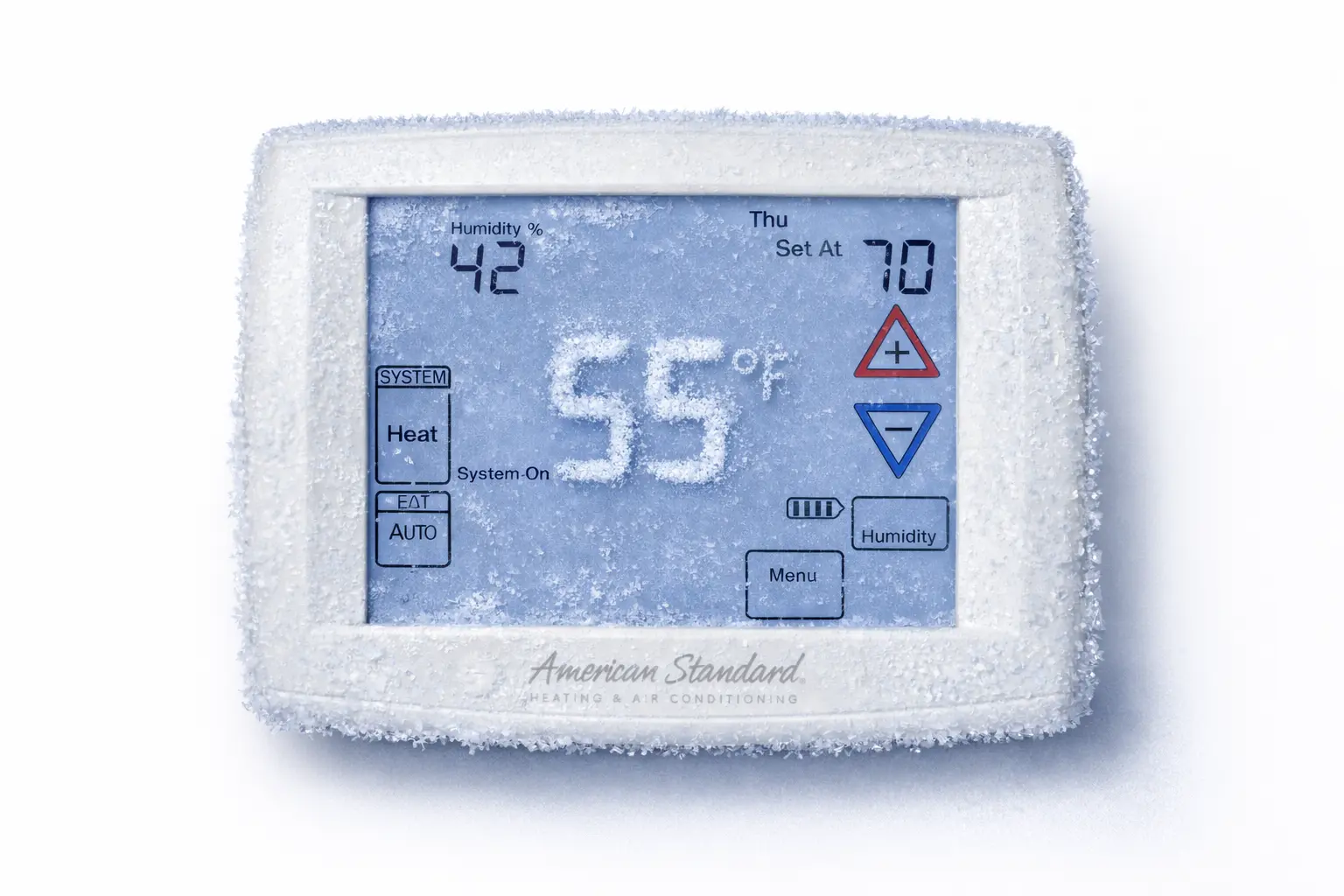 Frozen digital thermostat 55 degrees