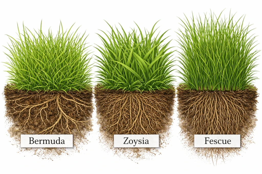 Different grass types in Memphis lawns