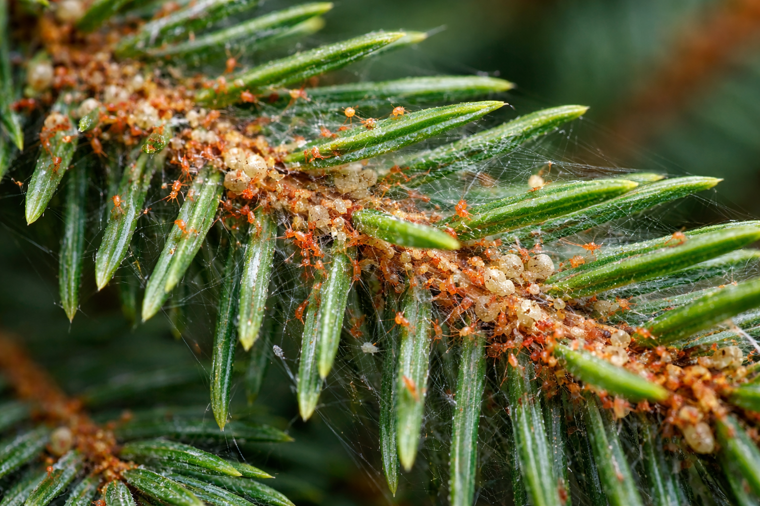 mites on an evergreen